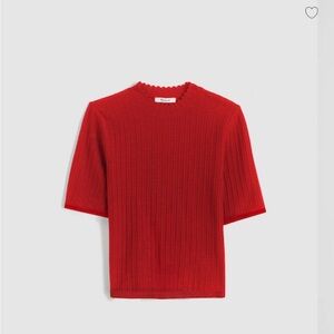 Madewell Red Pointelle-Stitch Mockneck Sweater Tee